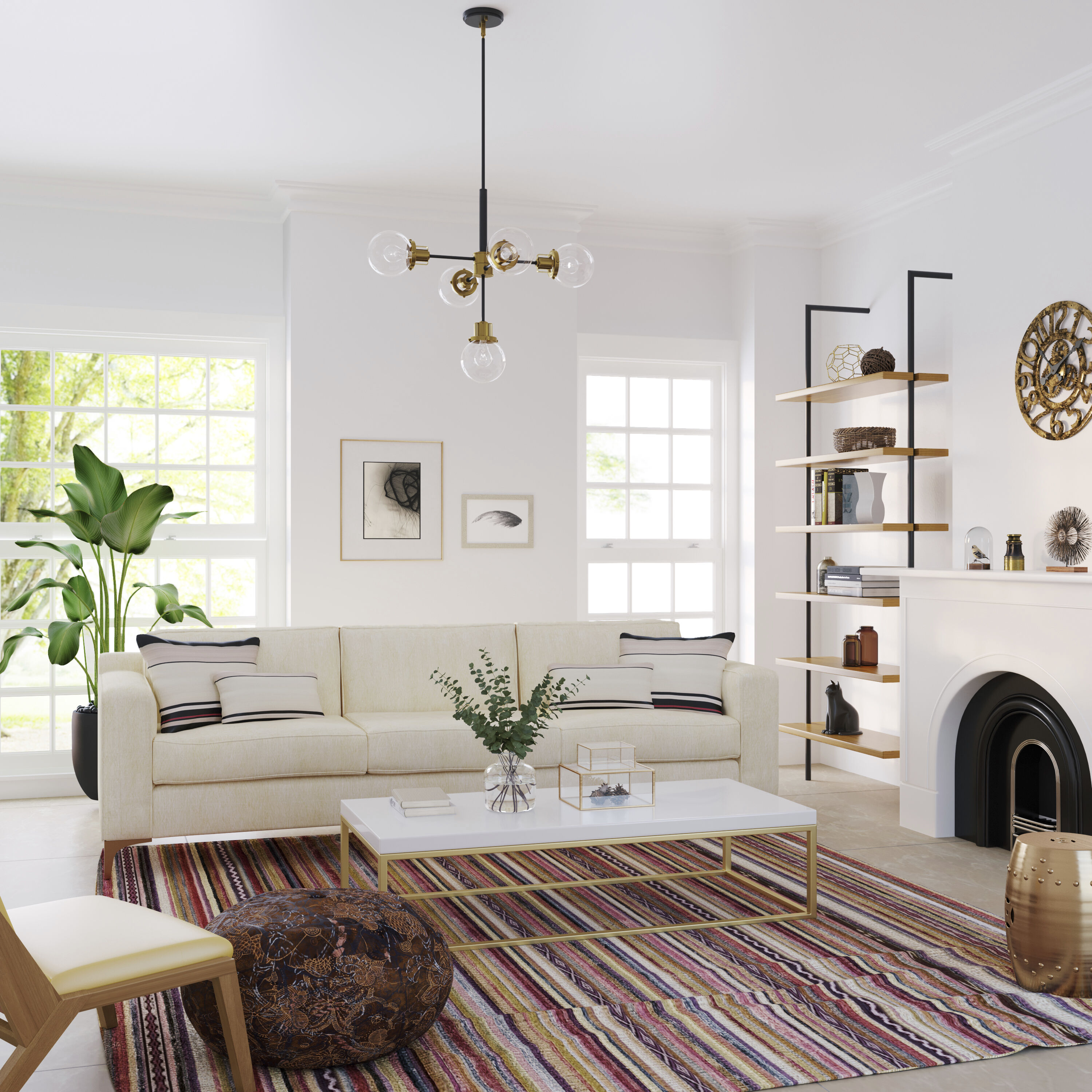 Mellrosa 5 Light 31.5 inch Matte Black/Modern Gold Pendant Ceiling Light